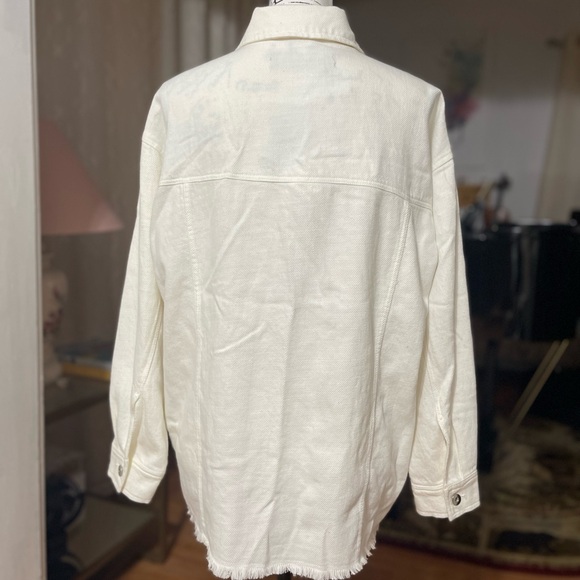 NWT Women’s Size Small Zara Frayed Oversized Button-down Shirt 100% Cotton White - Picture 7 of 13